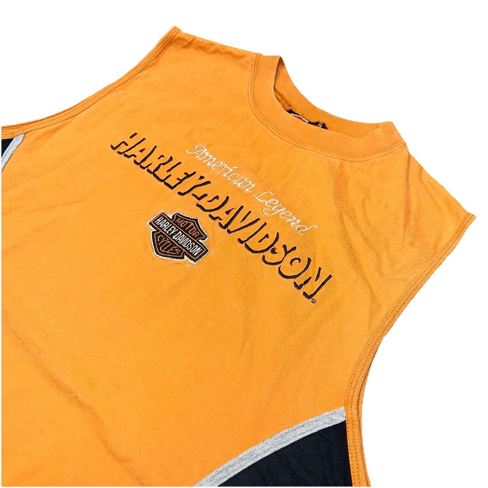 Harley Davidson American Legend Sleeveless Tank Top Orange Black Vintage Mens L